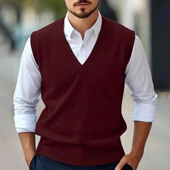 Izod Men's V-Neck Sweater Vest in Burgundy - Picture 1 of 7
